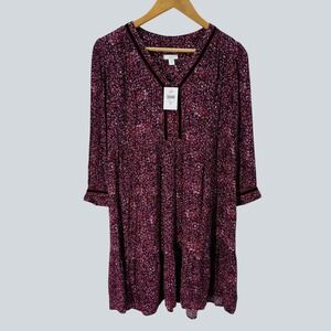 J. Jill Womens Dress S Petite Pink Floral Print Swing V Neck 3/4 Sleeve Boho